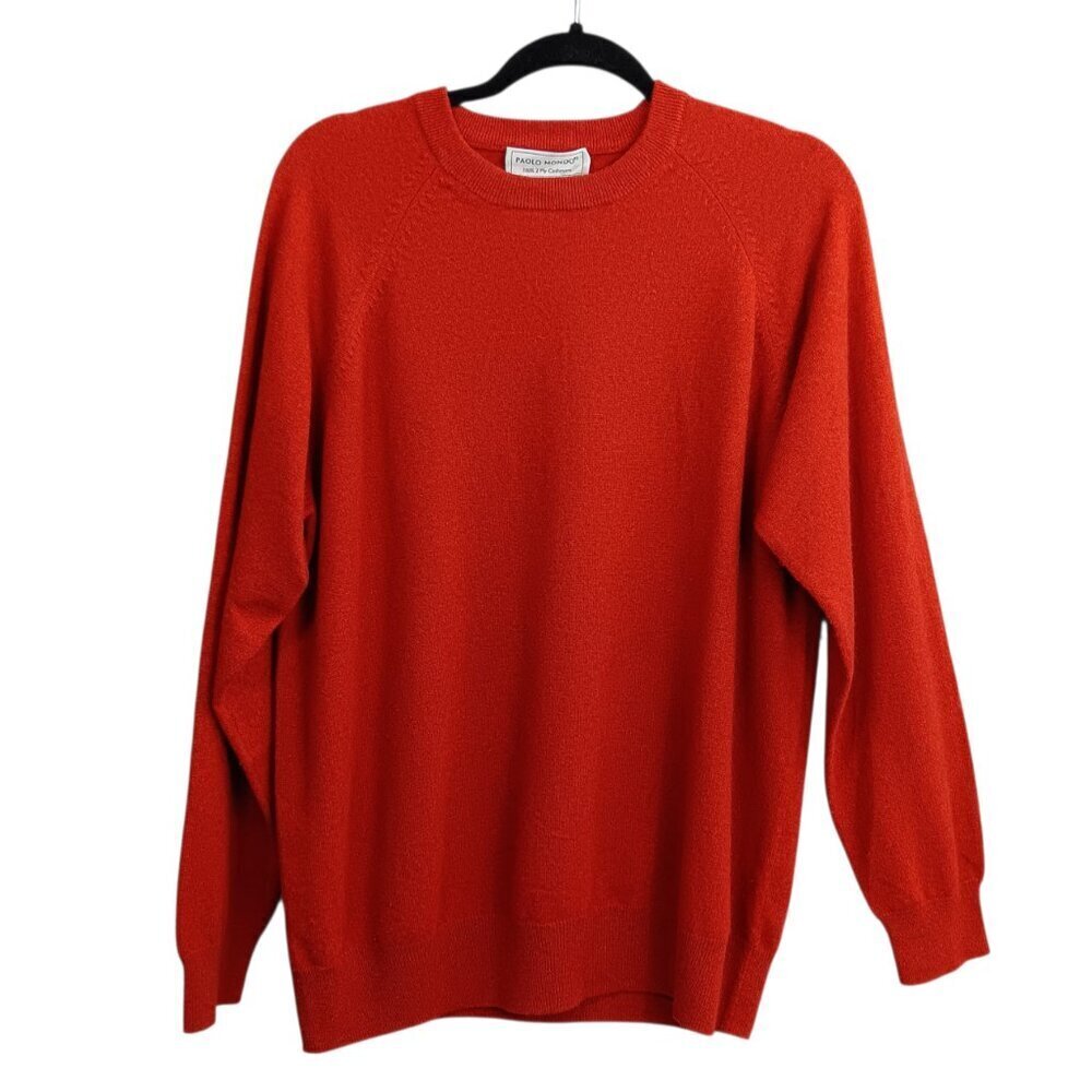 PAOLO MONDO100% 2 Ply Cashmere Men Sweater Crewneck Orange Knit Pullover Size L